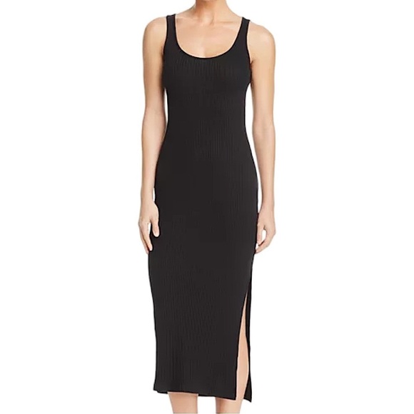 FRENCH CONNECTION • Black Tommy Ribbed Midi Body-Con Scoop Neck Slit Long Dress - Picture 1 of 8